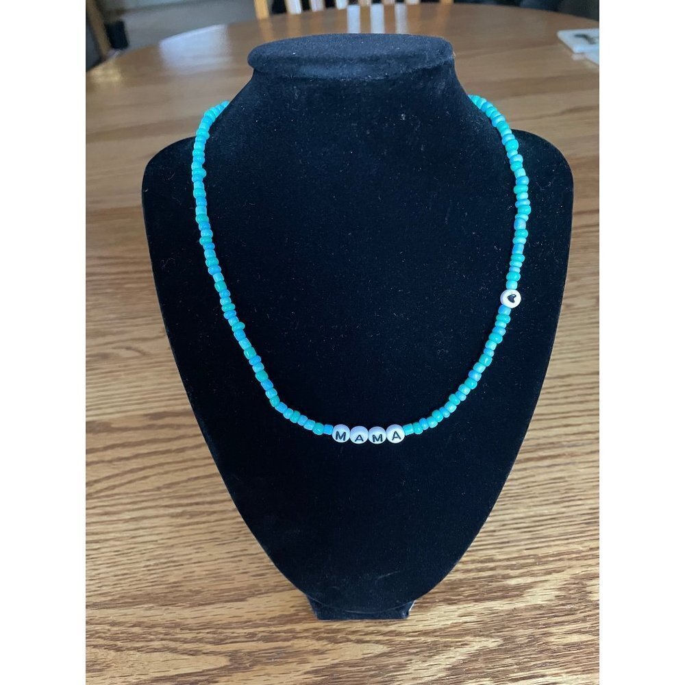 Mama 18 inches Blue Bead Necklace